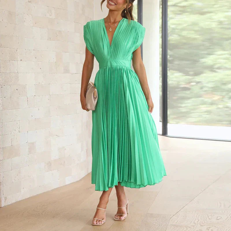 Adele - V-neck maxi dress with pleats