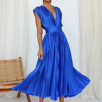 Irish - Pleated V-Neck Midi Dress