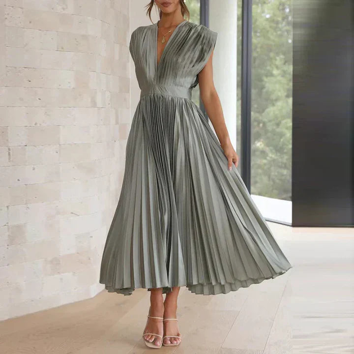 Irish - Pleated V-Neck Midi Dress