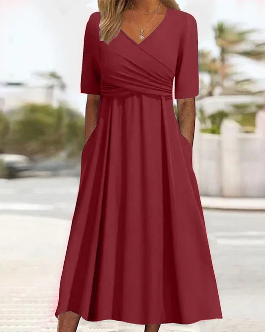 Marina - Graceful V-Neck Midi Dress