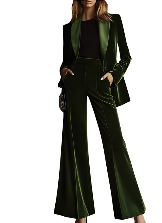 High-End Temperament Loose Retro Green Velvet Suit