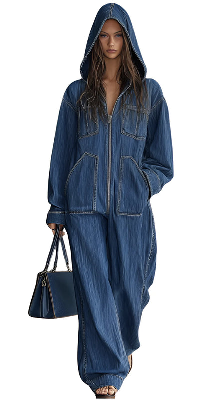 Casual Long Retro Denim Jumpsuit