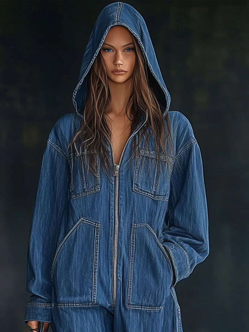 Casual Long Retro Denim Jumpsuit