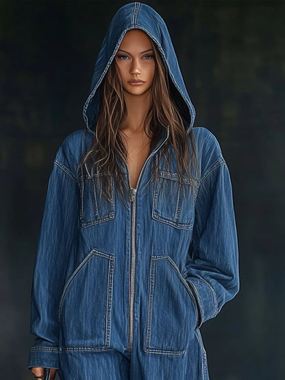 Casual Long Retro Denim Jumpsuit