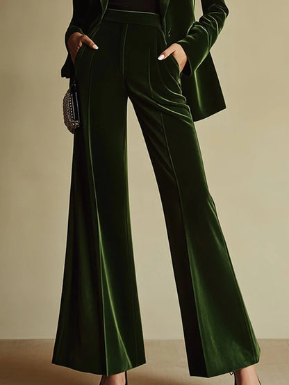 High-End Temperament Loose Retro Green Velvet Suit