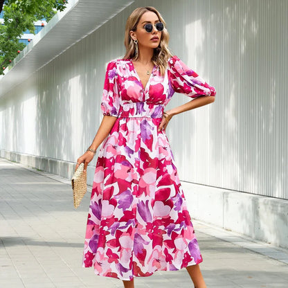 LILY | TIMELESS MIDI DRESS WITH PUFF SLEEVES