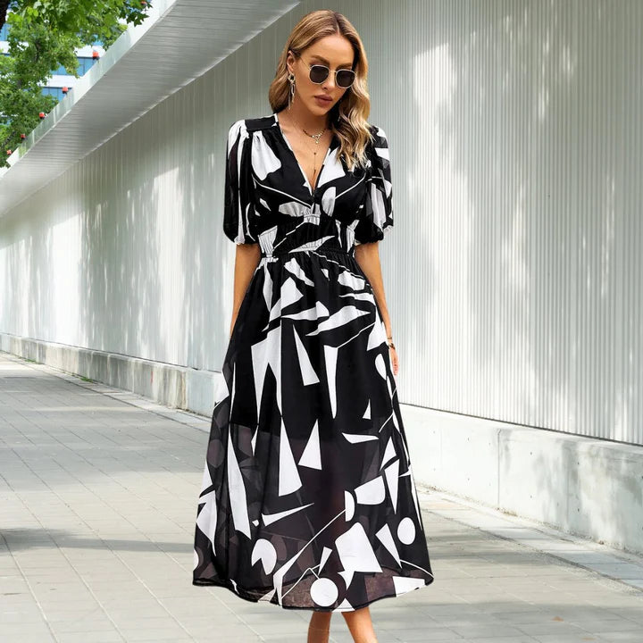 LILY | TIMELESS MIDI DRESS WITH PUFF SLEEVES